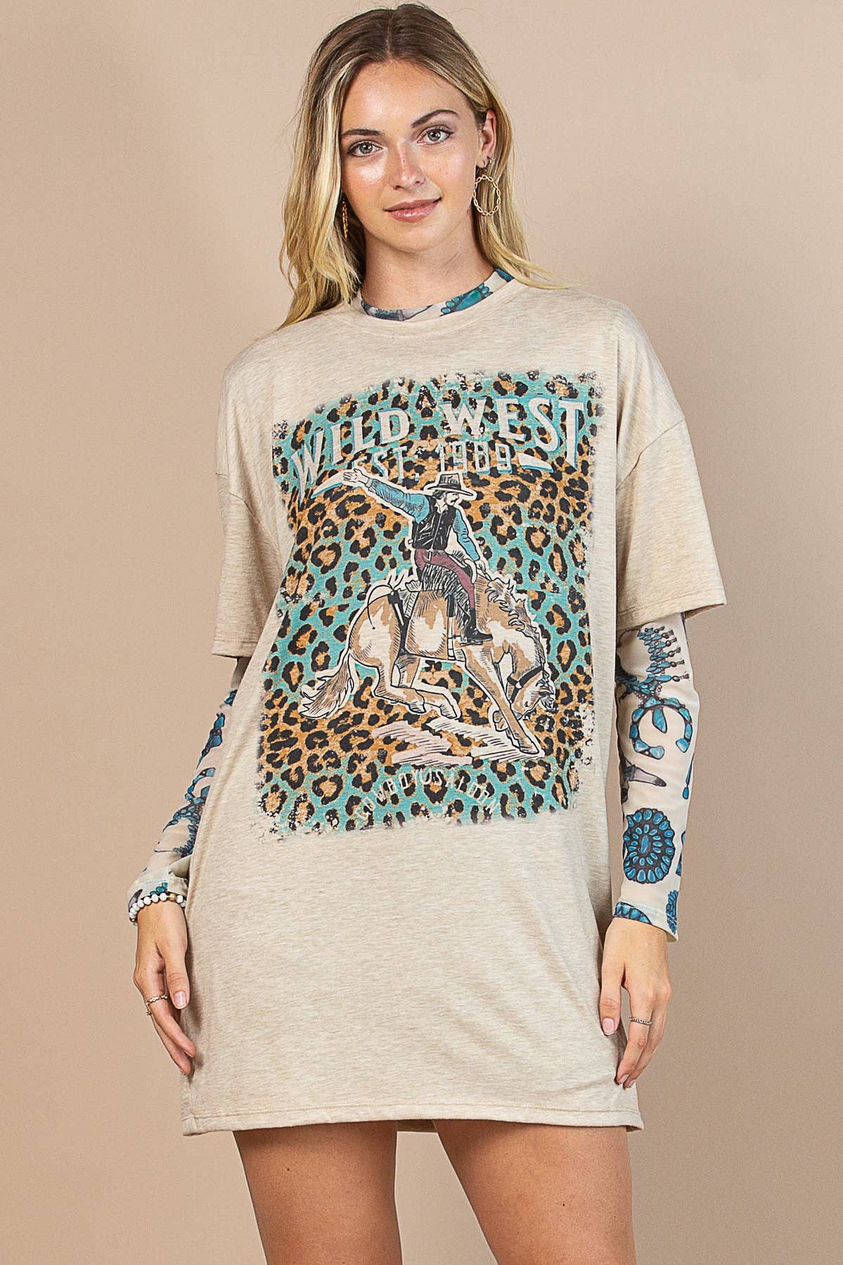 LOURDES TURQUOISE PRINT MESJ TOP