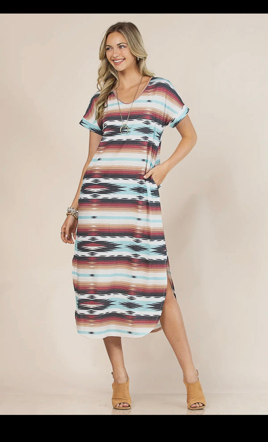 PRE- Order Aztec Print Casual Maxi Dress