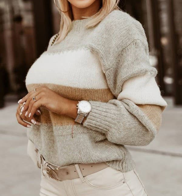 Neutral Striped Knit Sweater