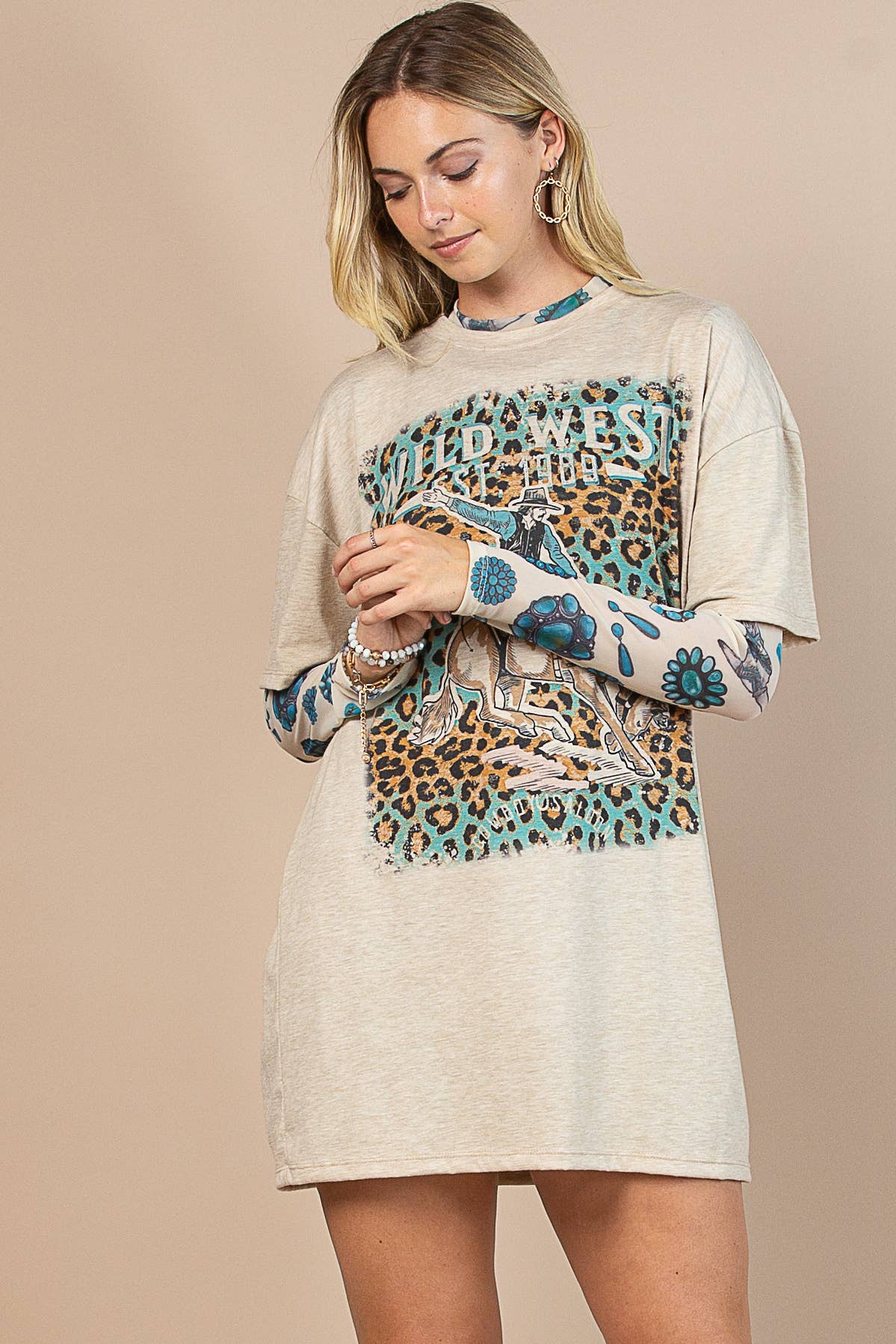 LOURDES TURQUOISE PRINT MESJ TOP