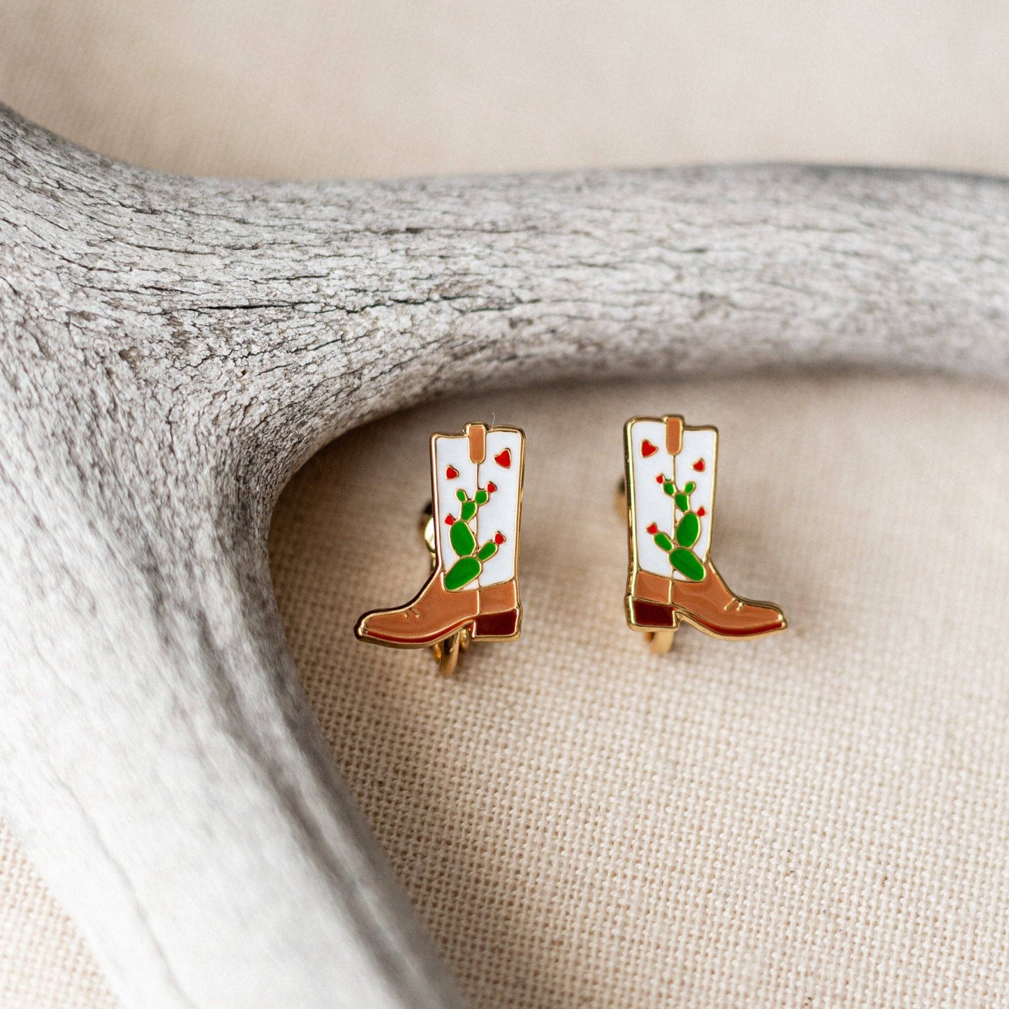 Cowgirl Cactus Boots Enamel Earrings