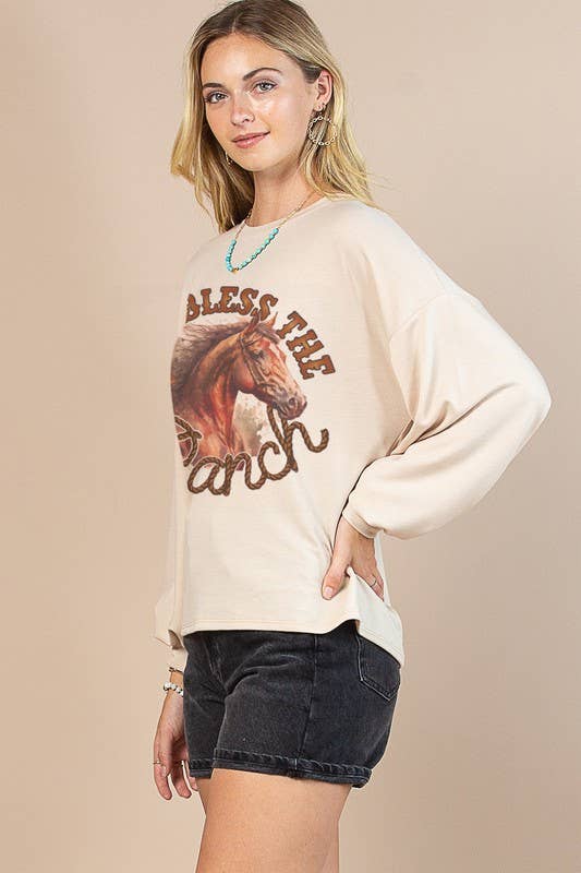 MELODY GOD BLESS the RANCH GRAPHIC SWEATSHIRT