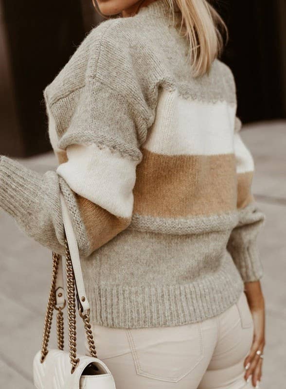 Neutral Striped Knit Sweater