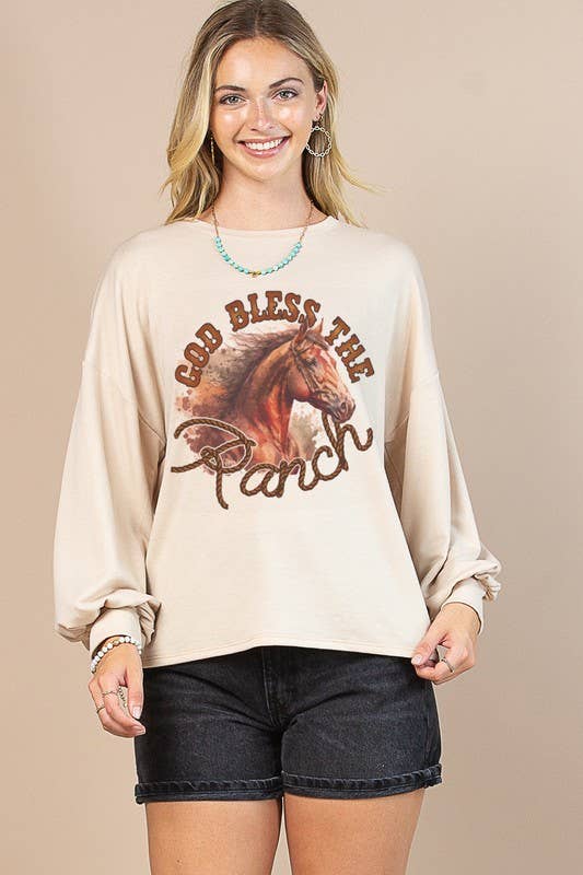 MELODY GOD BLESS the RANCH GRAPHIC SWEATSHIRT