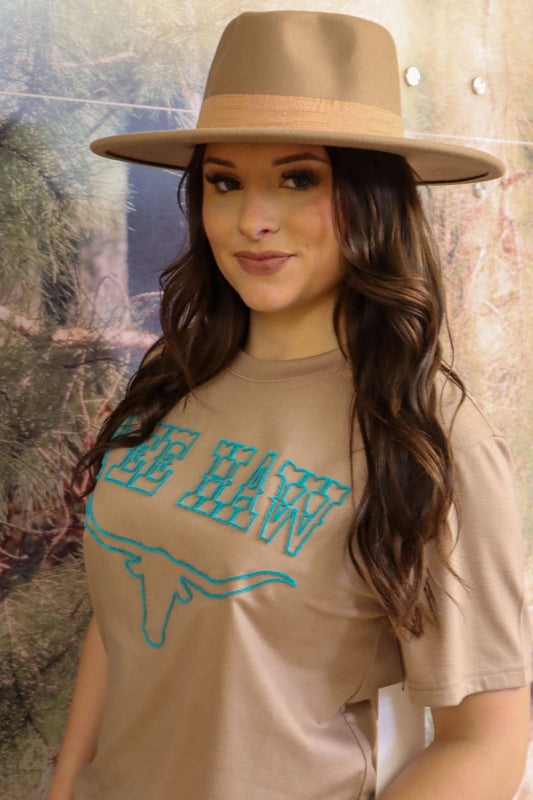 MK269 YEE HAW! Longhorn Embroidered Tee