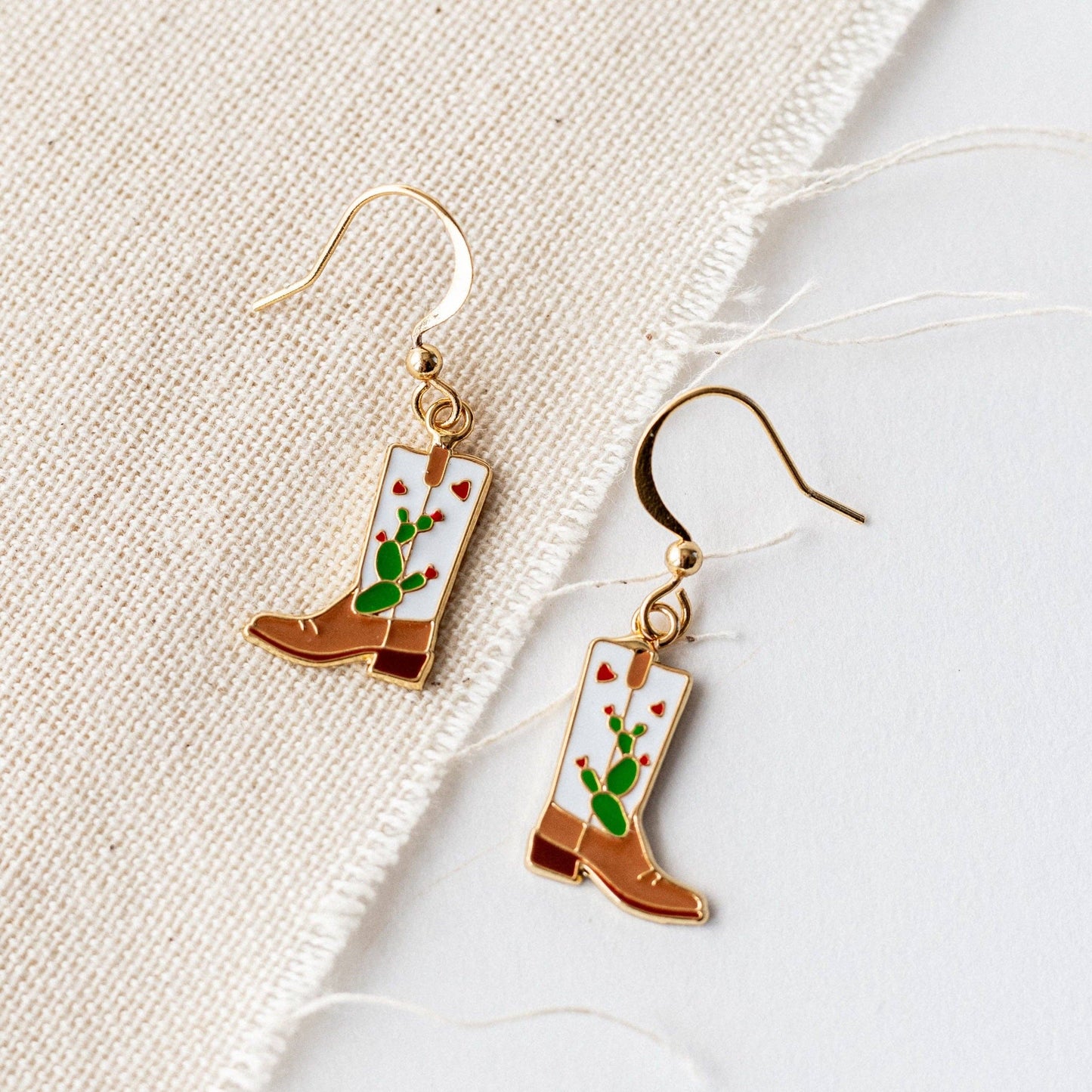 Cowgirl Cactus Boots Enamel Earrings