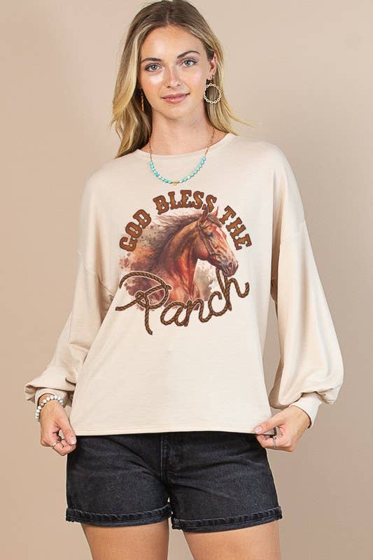 MELODY GOD BLESS the RANCH GRAPHIC SWEATSHIRT