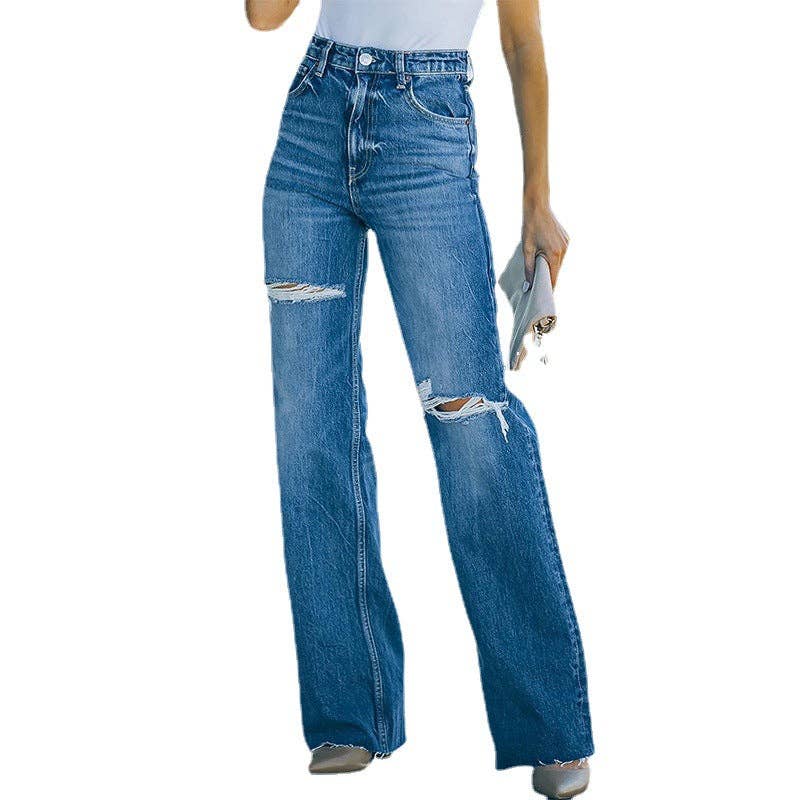 Sweetkama Ladies Ripped Washed Jeans Denim Pants