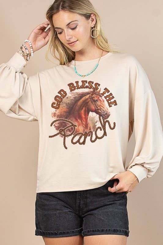 MELODY GOD BLESS the RANCH GRAPHIC SWEATSHIRT