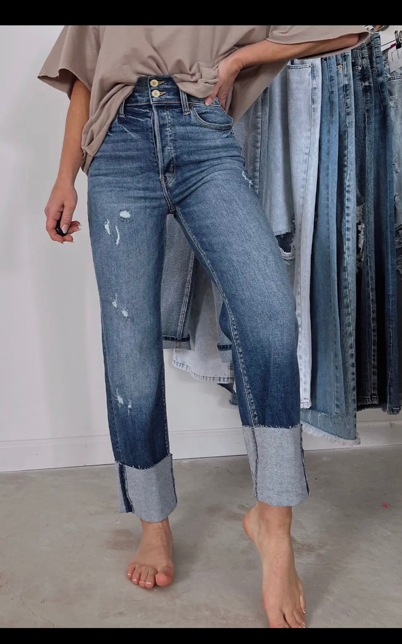 PRE-order High Waisted Distressed Straight Leg Jeans