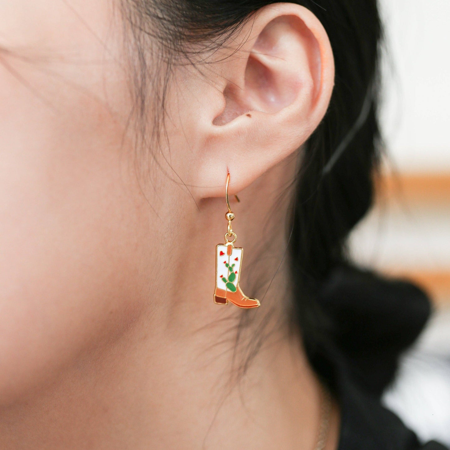 Cowgirl Cactus Boots Enamel Earrings