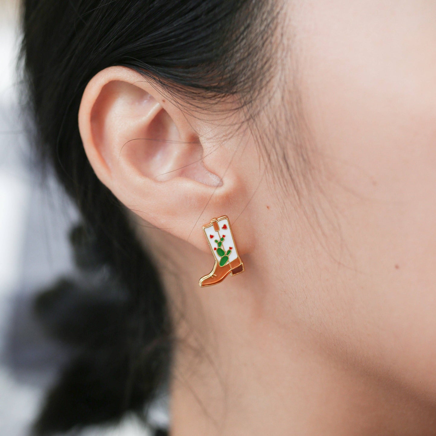 Cowgirl Cactus Boots Enamel Earrings