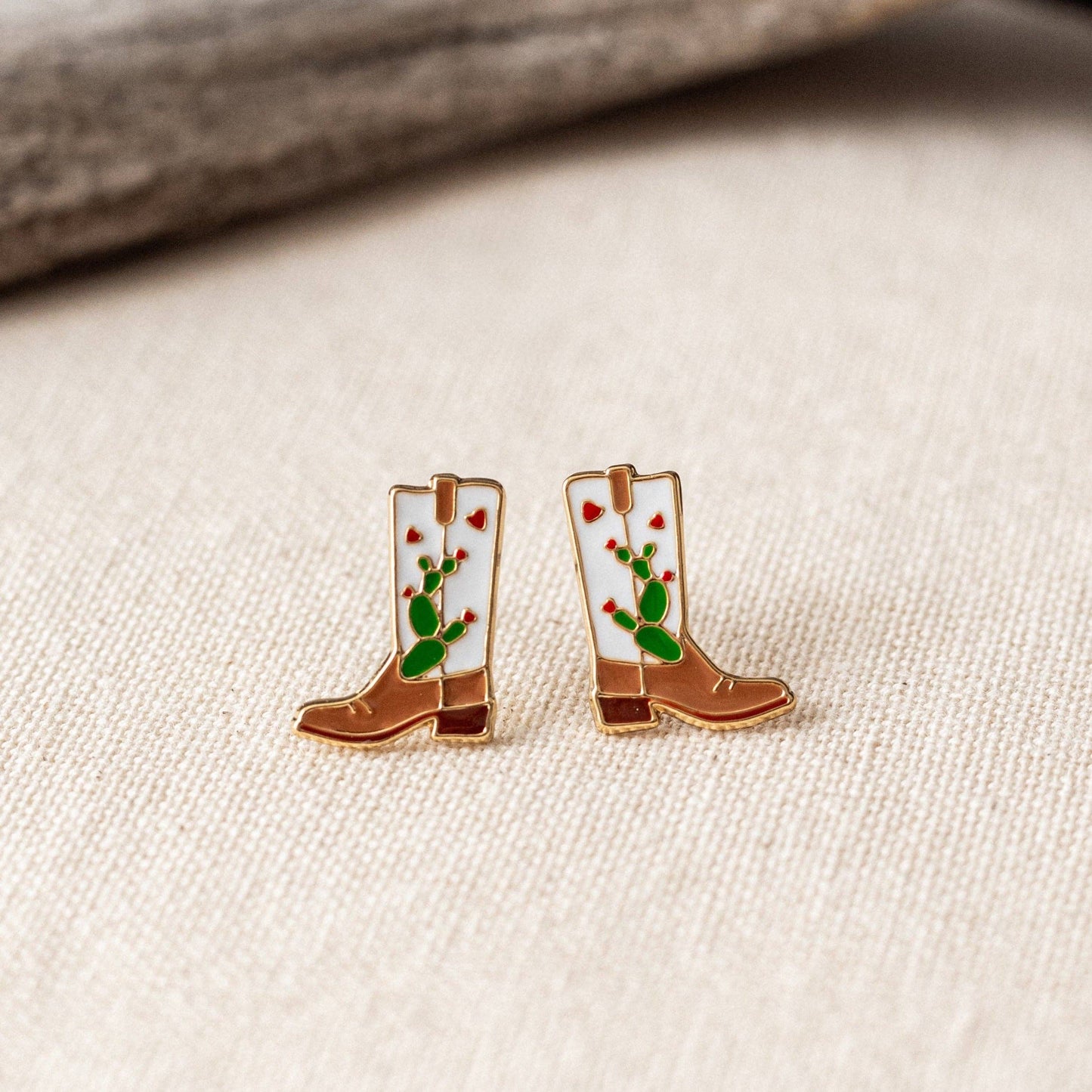 Cowgirl Cactus Boots Enamel Earrings