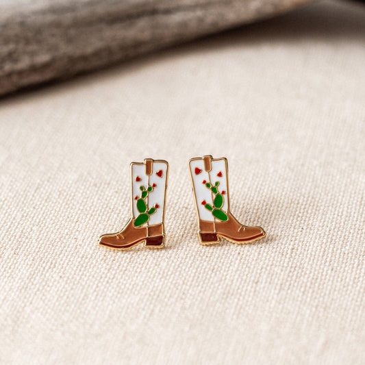 Cowgirl Cactus Boots Enamel Earrings